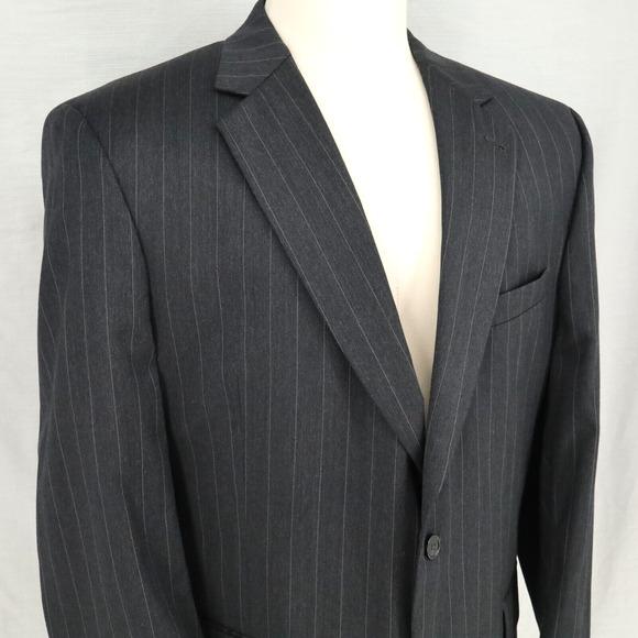 Jos A Bank Suit Mens 44R Dark Gray Pinstripe Wool Jacket Lined Pleated Cuffed - Picture 7 of 16